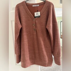 Michelle Mae V-Neck Sweater - Warm Brown/Rust